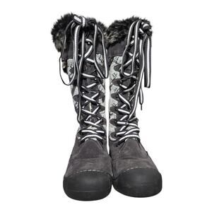Muk Luks Women’s Size 9 Winter Snow Boots Faux Fur Lined Gray White Lace Up